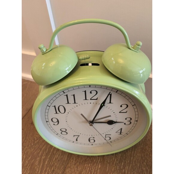 Pottery Barn Sage Green Double Bell Twin Alarm Clock Retro Decor WORKS! - Picture 3 of 7